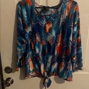New Directions Blue and Orange Chevron Blouse